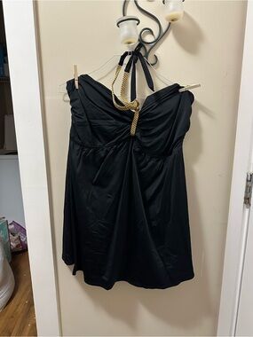 Tropical Escape Black Swim Dress with Gold Accent